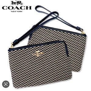 Coach Legacy Leather/Jacquard Corner Zip Wristlet/Gold tone hardware